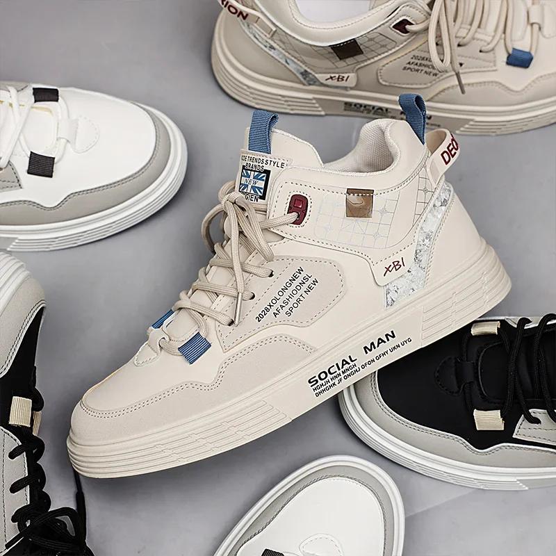 Fashion SYTK Men Casual Shoes Breathable Leather Fashion Flats Youth Student Skateboard Sneakers Sport Walking Tennis Shoes for Male