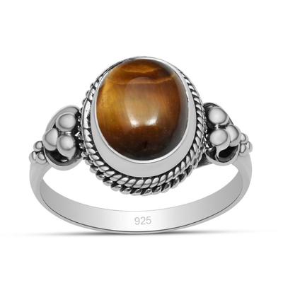 8X10 Mm Natural Tiger's Eye Gemstone 925 Sterling Silver Oval Shape Ring For Women & Girls