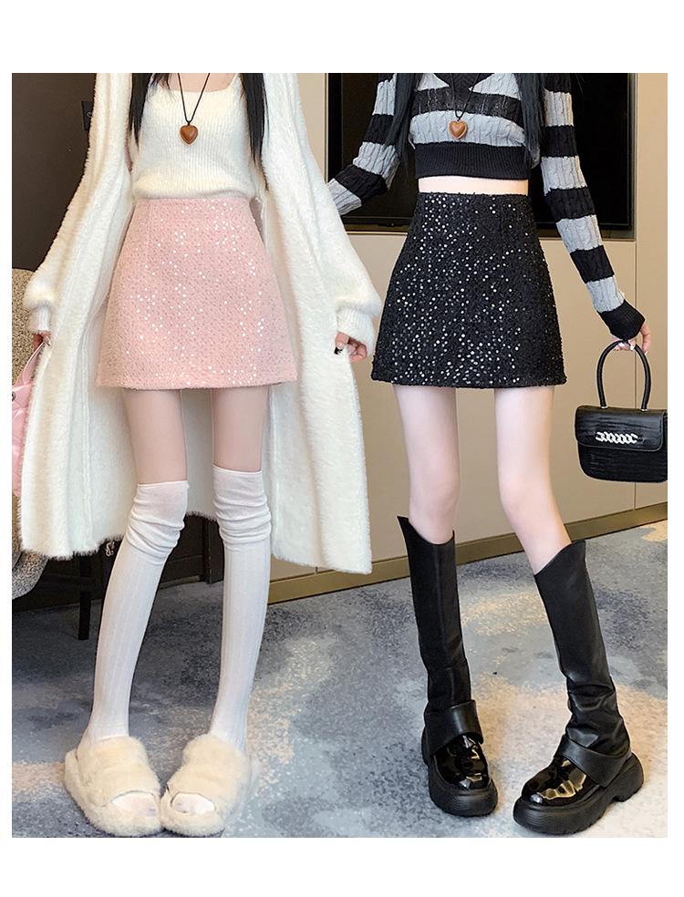 Petite High-Waist Pailletten-Wollrock in A-Linie für Damen - Herbst/Winter Kollektion