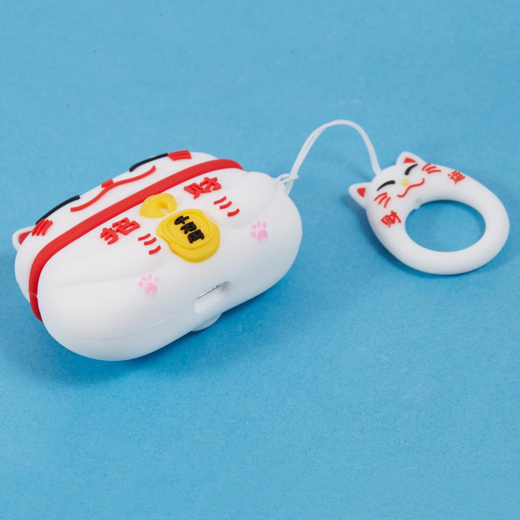 Silicone Cover for Apple AirPods Pro Bluetooth-compatible Earphones Lucky Cat Protective Case with Loop Strap
