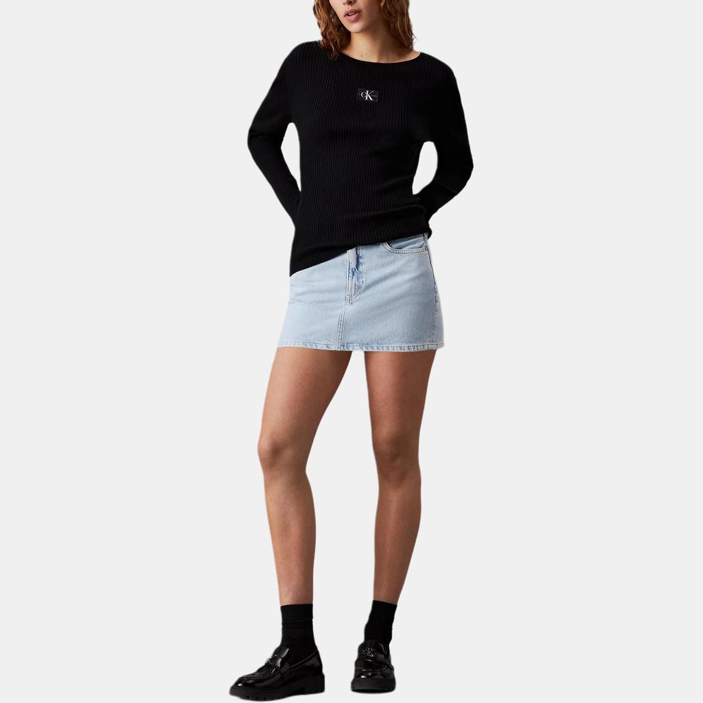 Calvin Klein Jeans Casual Round Neck Letter Logo Long Sleeve Knit Sweater Women tops Black J20J223611-BEH