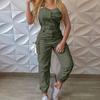 Cargo-Jumpsuit Knöchelgebunden Schulterträger Frühling Sommer Einfarbige Neckholder-Jumpsuit für