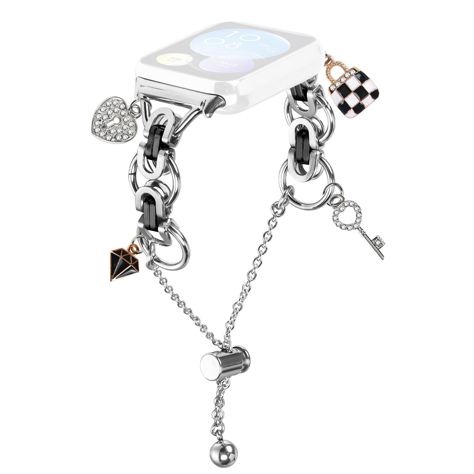 

For Xiaomi Redmi Watch 4 Electroplated Metal Alloy Band Single Loop Chain Bracelet Strap Silver/Black