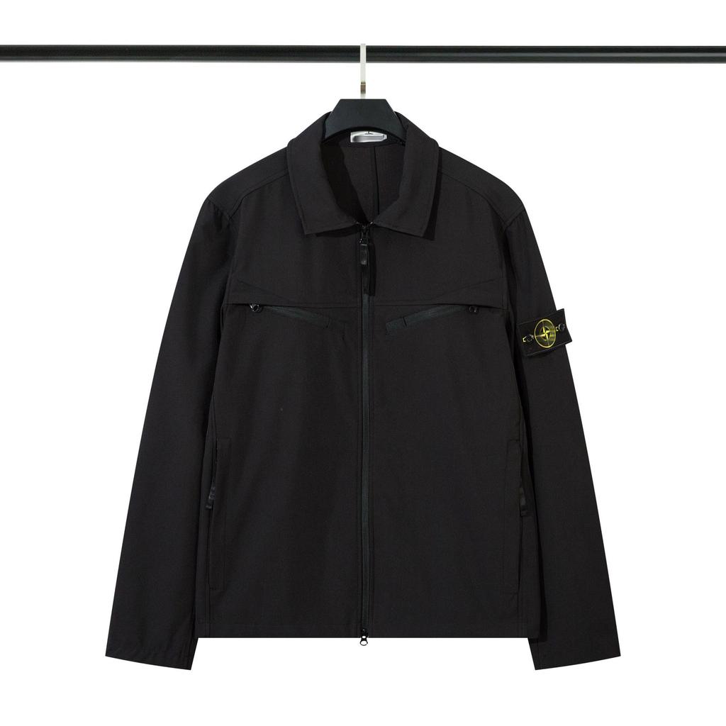 Jednokolorowa wiatrówka w stylu koszuli z miękkiej tkaniny