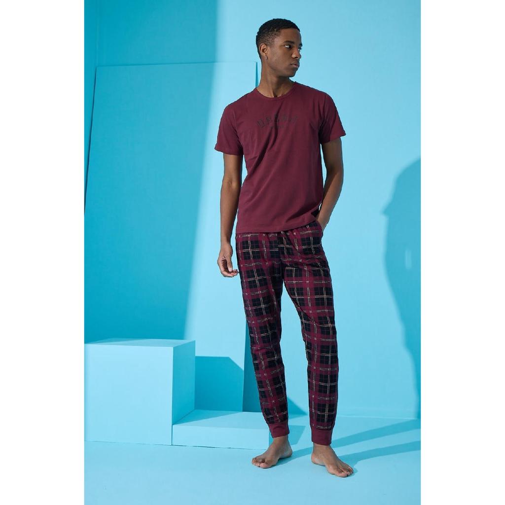 Marineblaues, kurzärmliges Herren-Pyjama-Set mit Urban-Print