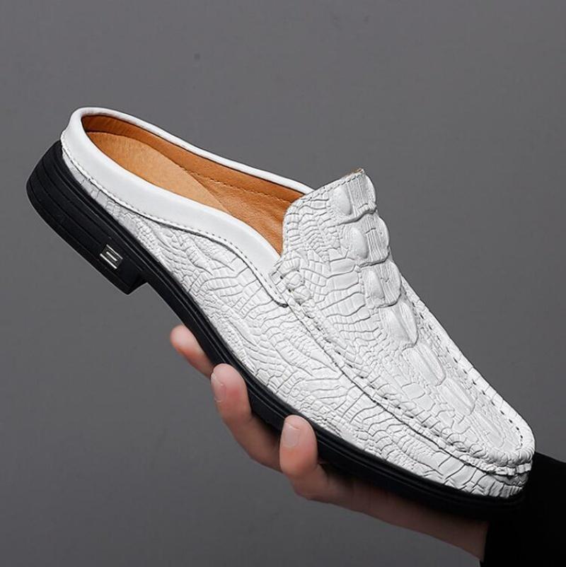 New Black Half Slippers Men Genuine Leatherr Shoes Men Casual Shoes Men Fashion Social Big Size Mocassin Elegantes Walking Shoes