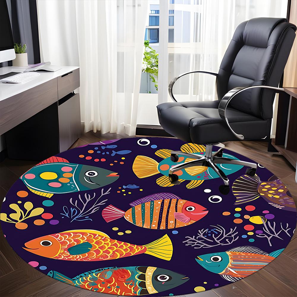 1PC Oceanarium Fishes Office Round Area Rug, Mat Suitable For Office, Under Office Chairs Bedroom Living Room Home Decor, Room Deco