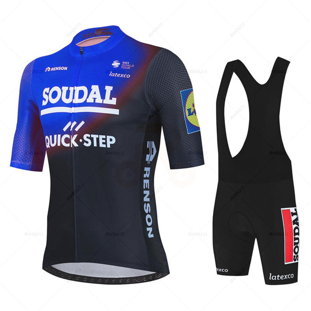 Soudal Quick Step Team Cycling Jersey Set Summer Bicycle Breathable Men's MTB Bike Clothing Maillot Ropa Ciclismo Uniform Suit