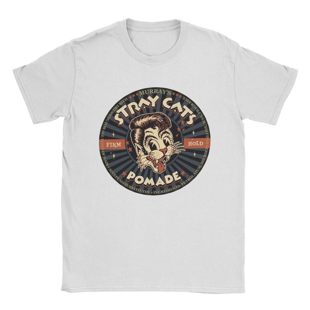Men Stray Cats Band T Shirt Pure Cotton Tops Vintage Short Sleeve Round Neck Tees Plus Size T-Shirt