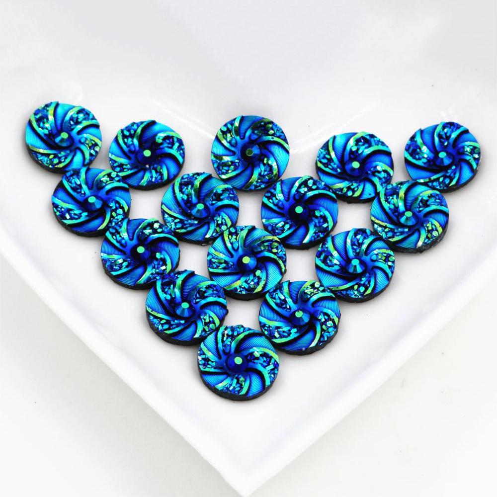 New Fashion 40pcs 12mm Mix Blue Colors Flower Style Flat back Resin Cabochons Cameo