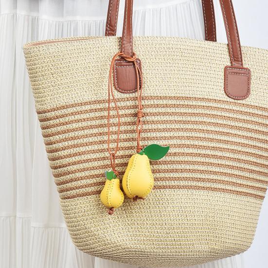 Pendentif Sac Cousu Main Cuir Artificiel Forme Fruit Porte-Clés Polyvalent Jaune Vert Décoration Été