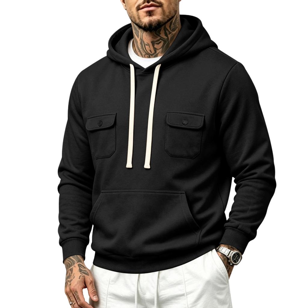 Men's Thick Warm Lined Knit Hoodie with Multiple Pockets, Casual Loose Fit Sweatshirt