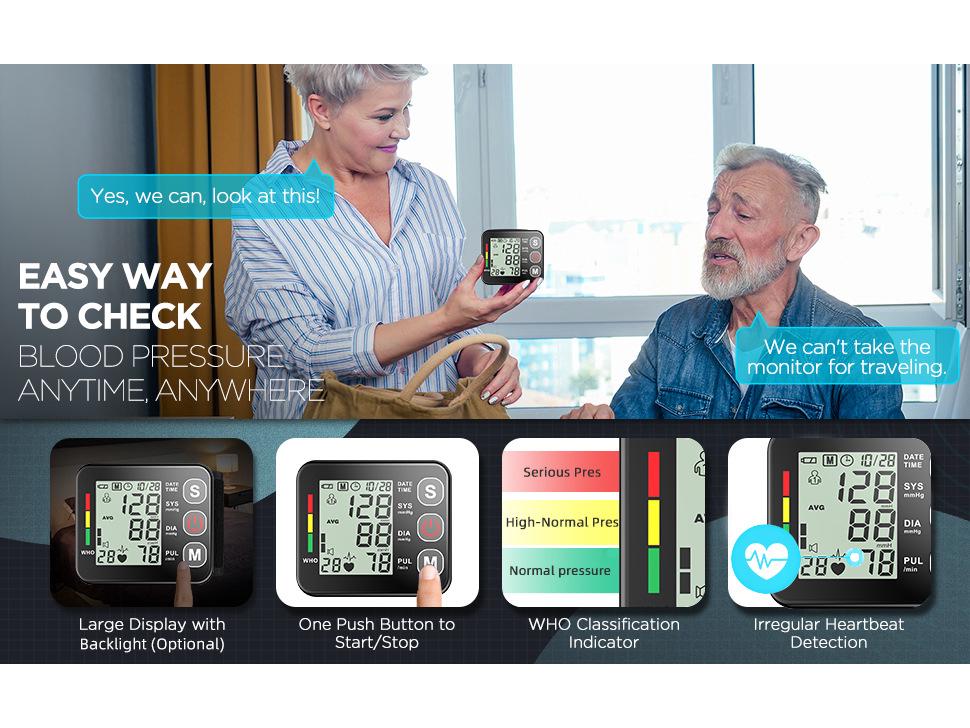 High Precision Automatic Wrist Blood Pressure Monitor for Home Use