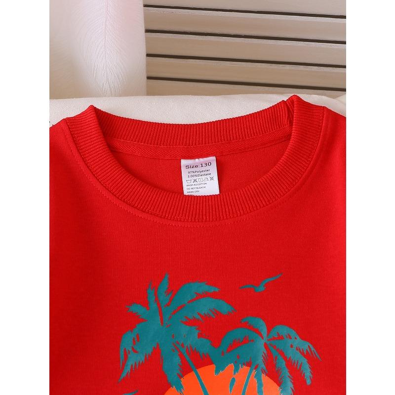Girls' Fashionable Cute Crewneck Sweatshirt | Beach Walk Sunset Palm Trees Seagulls Adventure Long-sleeved