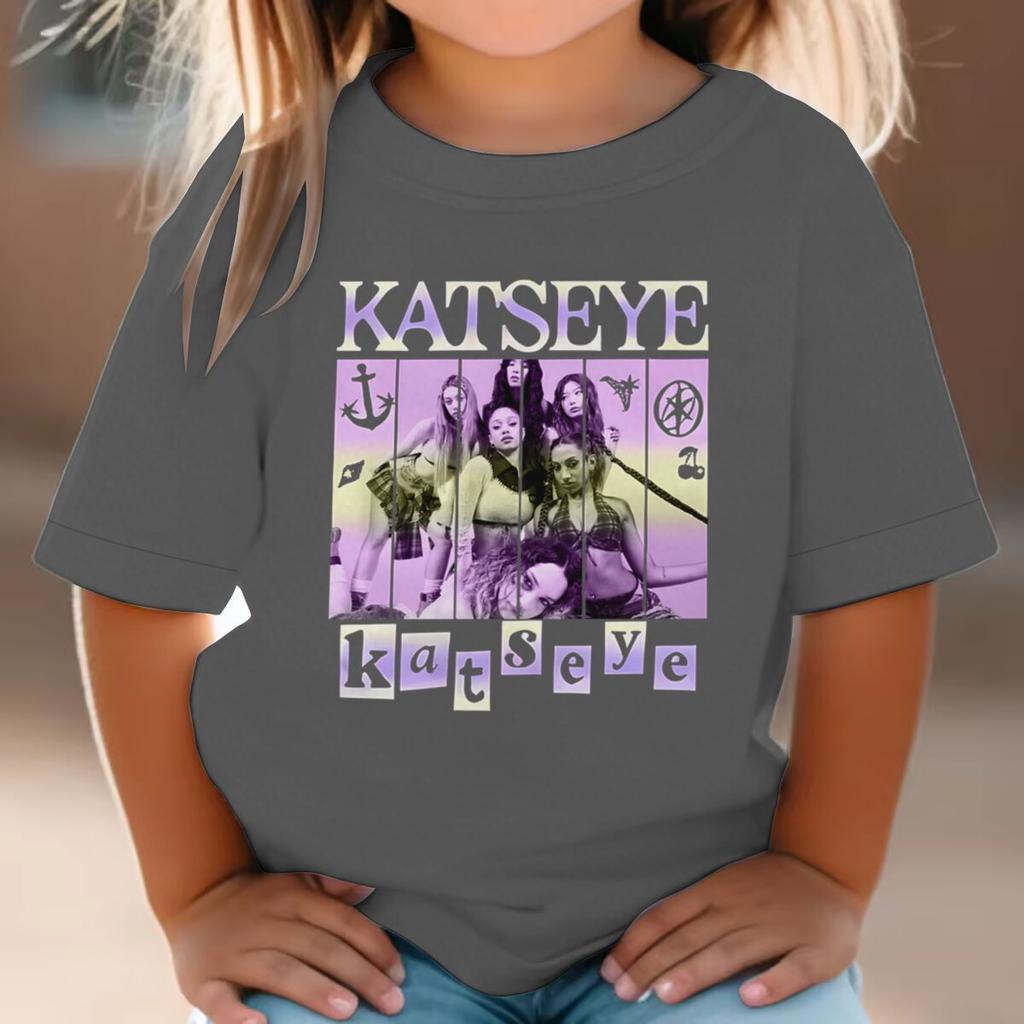 Katseye Print Girls Tshirt Toddler Top Summer Short Sleeve Tops Girl Group Katseye Graphic T Shirt Kids Casual Cotton T-shirt