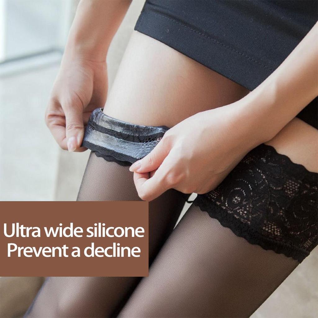 Ciorapi peste genunchi ultrasubțiri din silicon din dantelă de mătase neagră pentru femei