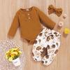 Toddler Baby Girls Long Sleeve Ruffles Romper Bodysuit+Floral Pants Outfits