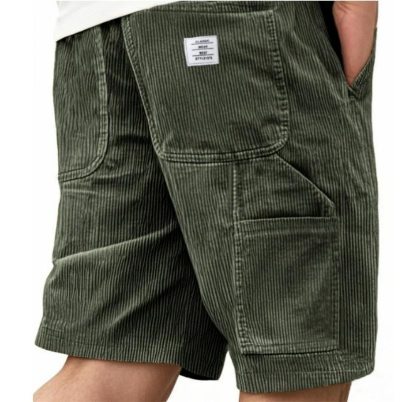 Men's Fashion Multi-pocket Embroidered Label Tooling Retro Corduroy Shorts