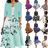 Damenkleid mit floralem Print, Kurzarm-Cardigan und rosa Rosendesign