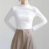 Women's Slim-Fit Stand Collar Long-Sleeve Fleece Base Layer Top - White, Ideal for Autumn and Winter Layering.