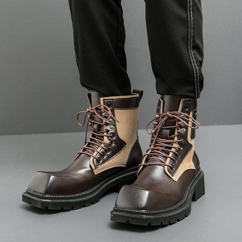 Men’s Retro Punk Thick Sole Platform Boots Jockey Boots Street Style Square Toe Motorcycle Boots High Boots Plus Size