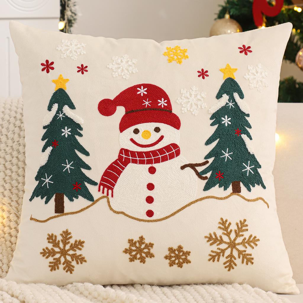 Embroidery Throw Pillow Cover Christmas Decoration Velvet Soft Christmas Tree Hat Cherry Winter Farmhouse Home Sofa Living Room