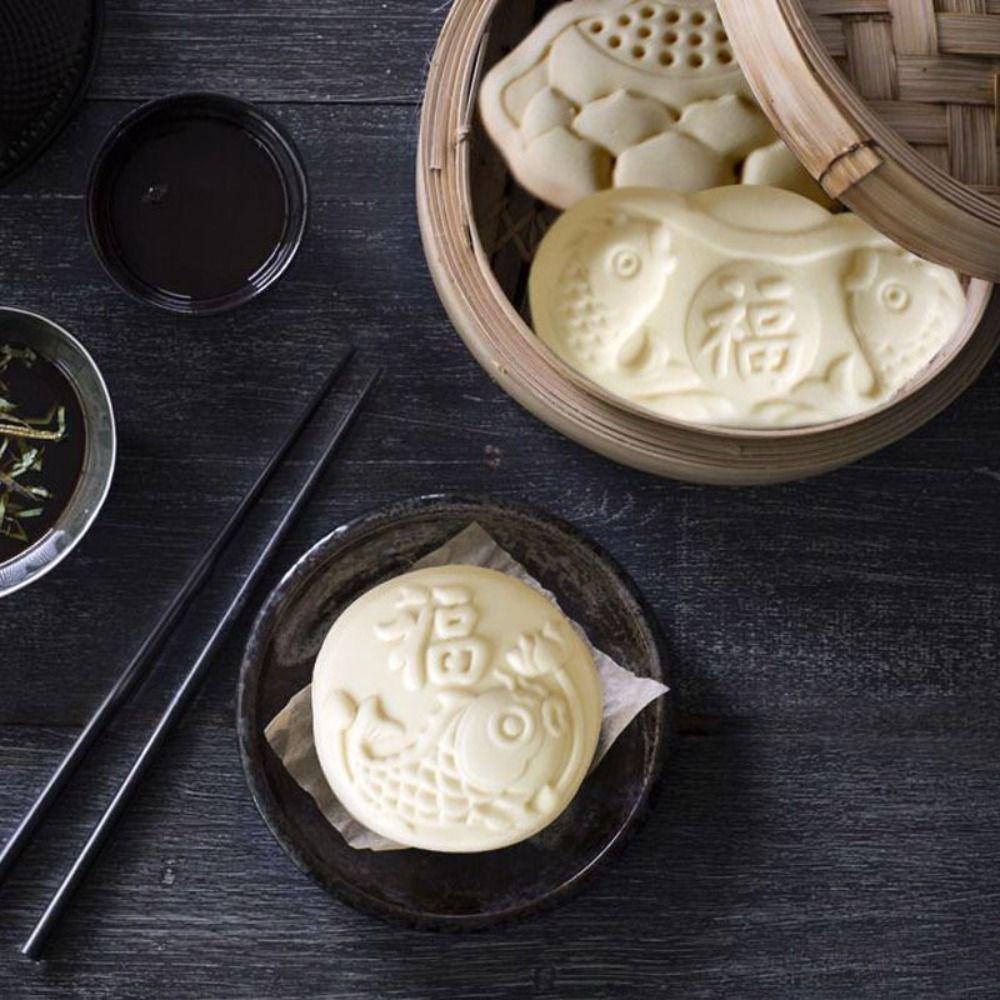 Carved Wood Baozi Mold 3D Steamed Stuffed Bun Tool Multifunctional Steamed Bread Mold  Kitchen