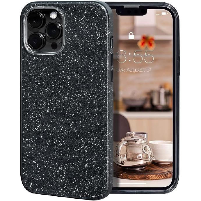 MILPROX Compatible with iPhone 14 Pro Max Case (2022), Glitter Sparkly Shiny Bling Rubber Gel Shell Cases 3 Layers Shockproof Protective Bumper Cover