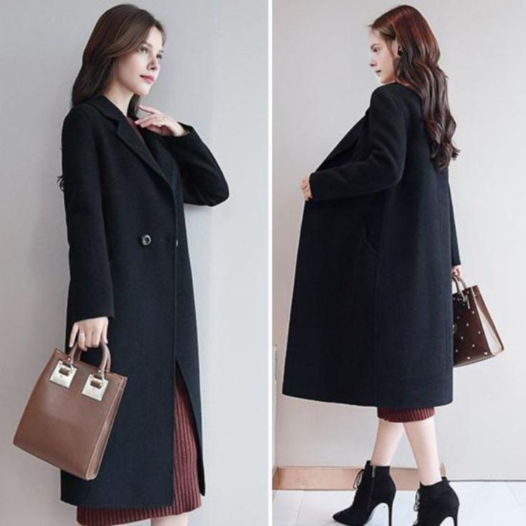 Thermal Winter Coat Women Double Breasted Overcoat Turn Down Collar Long Sleeved Loose Fit Jacket Solid Color Pockets Commuting Dating Spring Fall