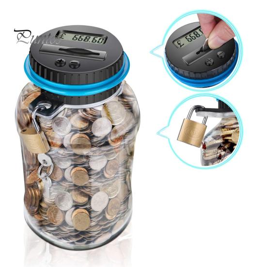Safe Money Box for Savings Digital Coin Bank with Intelligent Counting, Safety Padlock ABS Transparent Personal Lock Jar, Management Kids And