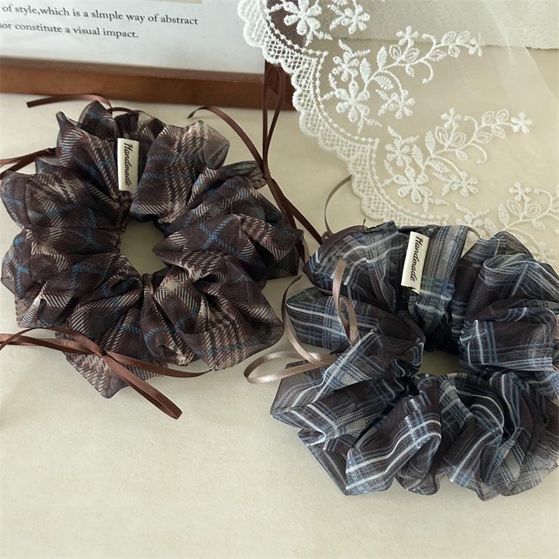 Sheer Gingham Scrunchies With Thin Ribbons Transparent Plaid Hair Ties Fairy Style Light Weight Hair Rope For Summer