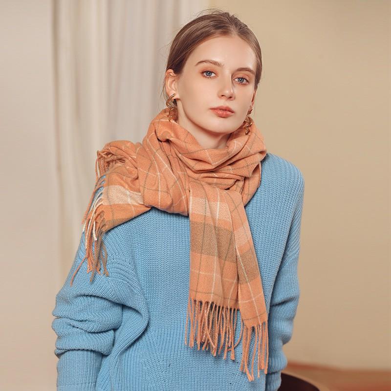 Soft Faux Cashmere Plaid Scarf Women Winter Warm Wrap With Fringe Streetwear Style