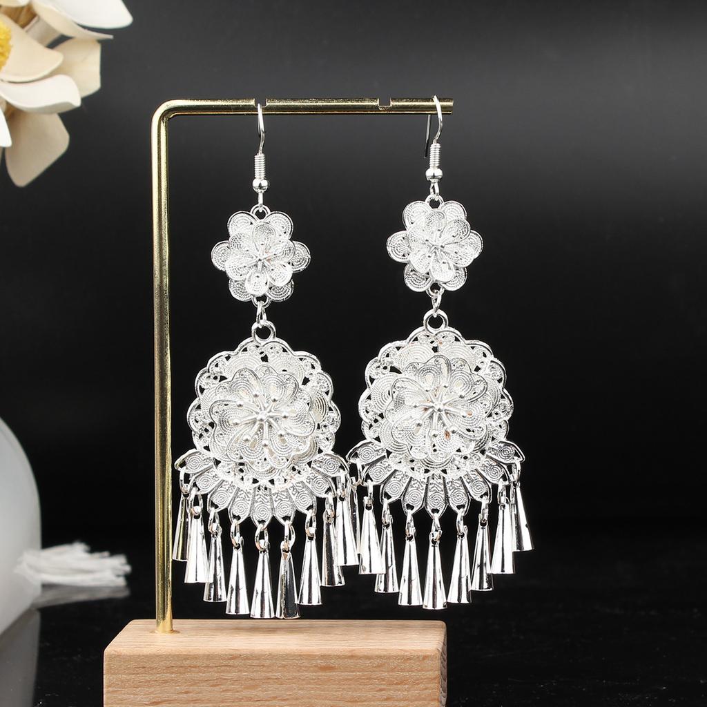 Turquoise Earrings Bohemian Drop Ear Earrings with Tassels, Geometric Alloy, Retro Style, Boastful Ear Accessories