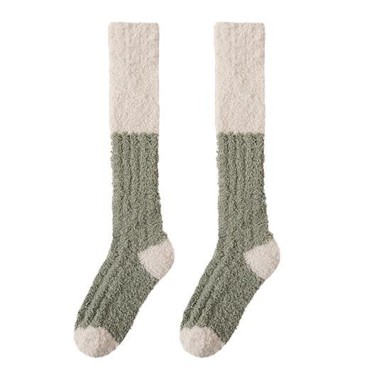 Fuzzy Knee High Socks Women Fluffy Warm Knee Socks Color Socks Leg Warmers Block Thick Winter