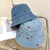 Embroidered Heart Cotton Summer Jeans Bucket Hat Cap For Women Spring Fisherman Hat Outdoor Travel Ladies Hat Gift Wholesales