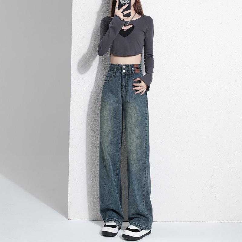 Women's 2023 Retro High Waist Wide Leg Jeans - Petite Loose Straight Leg Style