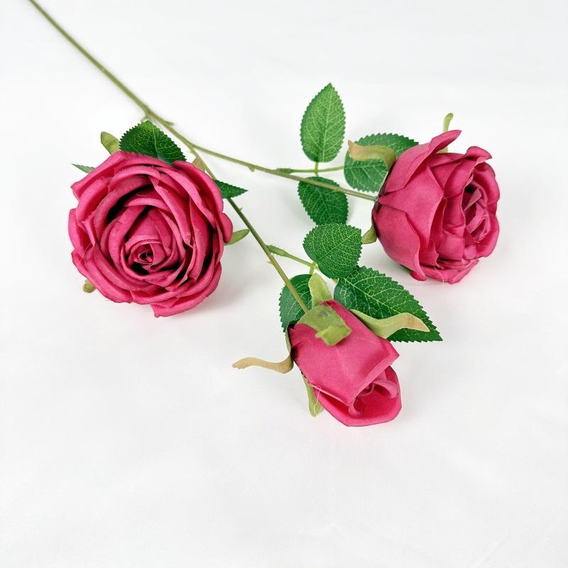 65cm 3 Heads Artificial Rose Flower Bouquet Realistic Silk Flowers Home Party Wedding Table Decor Autumn Floral Decoration