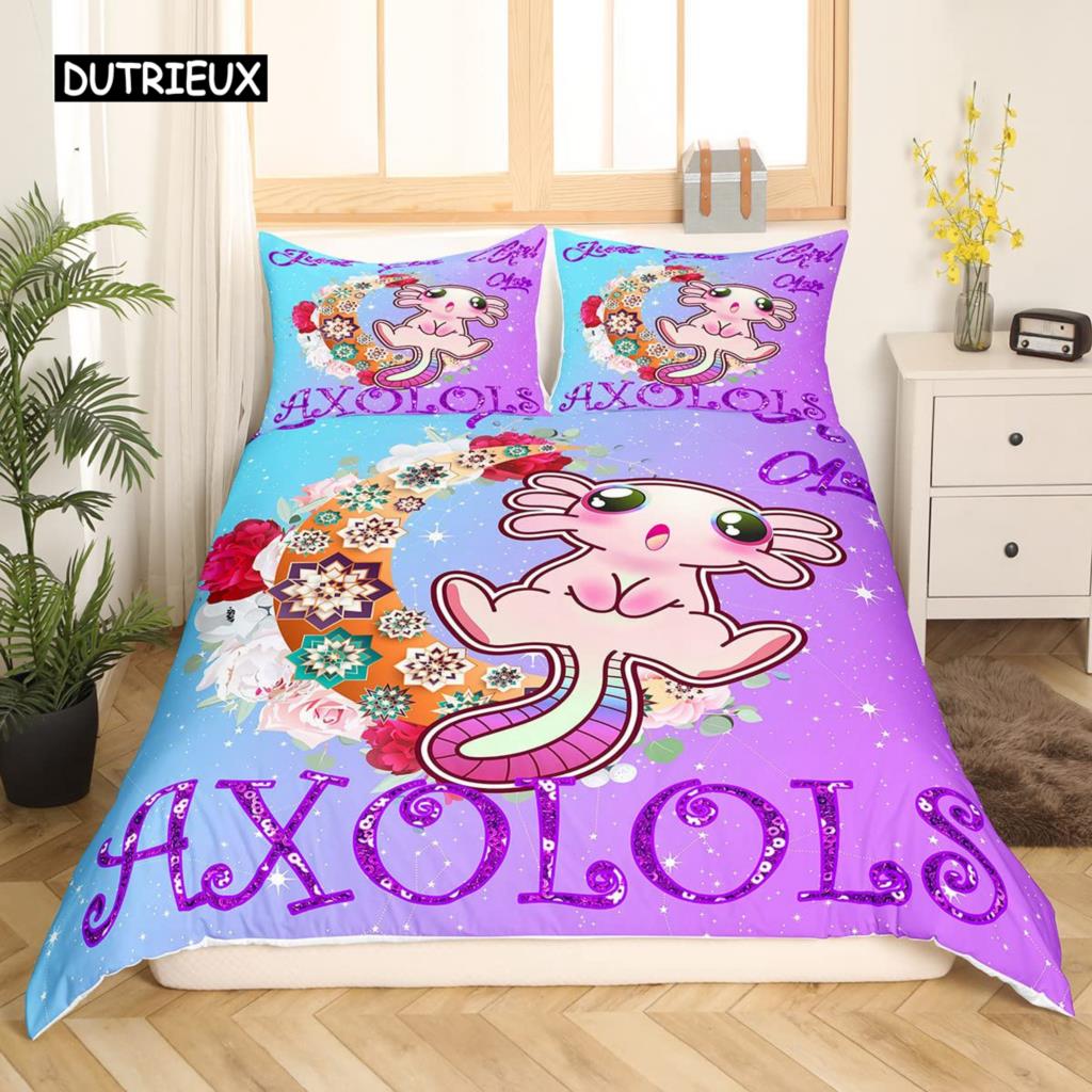 Axolotl Zvíře Roztomilý Mazlíček Povlak na Přikrývku Povlak na Polštář 3dílná Sada Přikrývky Lůžkoviny s Povlakem na Polštář Jednolůžková Dvoulůžková Povlak na Peřinu
