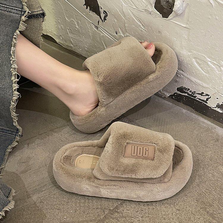 

2024 new foreign trade thick bottom heightening fluffy slippers women wear autumn and winter fashion home plush slippers 41
