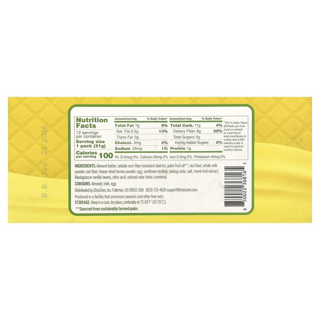 ChocZero, Premium Cookies, Golden Dunkies, Vanilla & Cream Cookies, Lemon, 12 Pack, 0.75 oz (21 g) Each