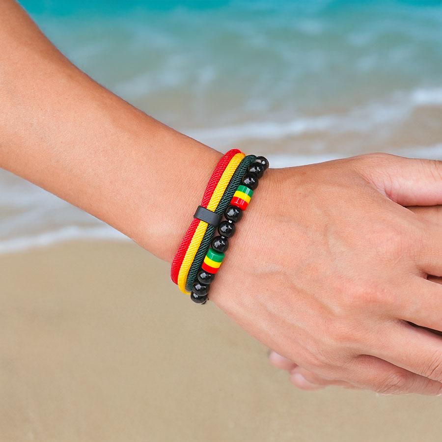 New Creative National Flag Color String Bracelet For Men 8mm Obsidian Strand Braslet Grade A 4mm Cord Chain Wrap Braclet Homme