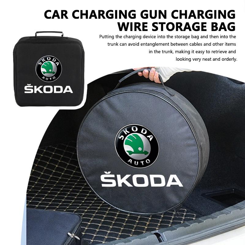 For Skoda Car Charging Cable Storage Bag Sockets Charging Gun Organizer Accessories Kamiq Karoq Octavia 2 3 Rapid Scala Kami fxdj44