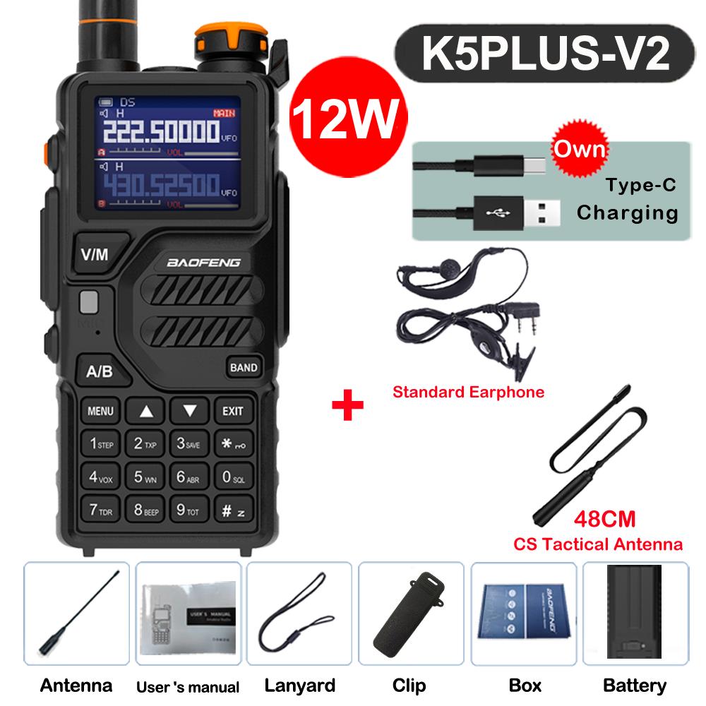 Baofeng UV-K5 Plus Walkie Talkie 12W High Capacity AM FM Two Way Radio Full Band LCD 999CH Frequency Copy NOAA Noise Reduce