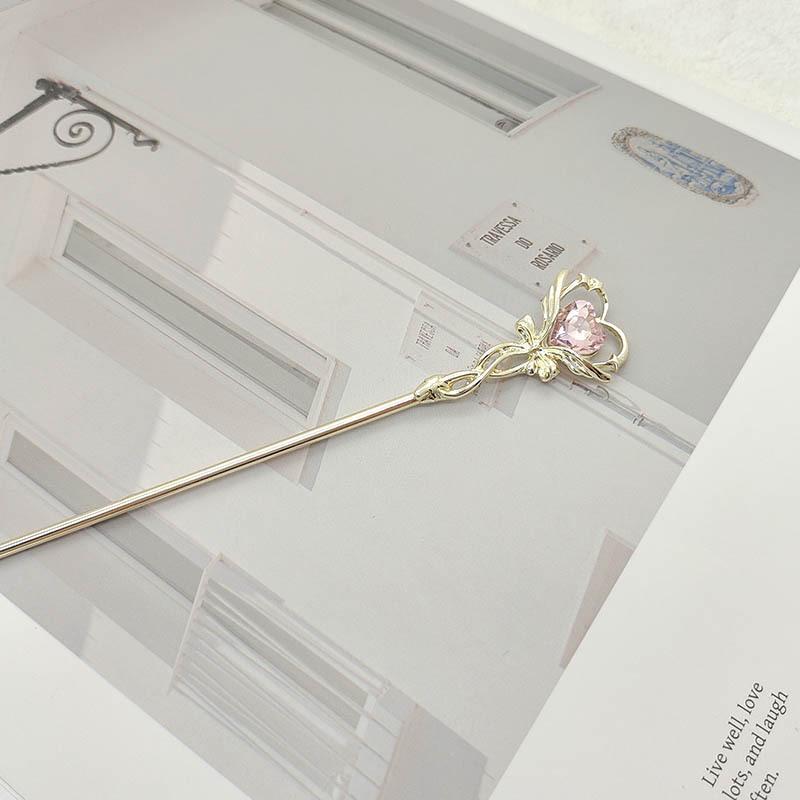 Exquisite Rhinestone Pearl Hair Sticks Sweet Hollow Heart Bow Crown Alloy Jewelry for Women Girls Fashion Party Hair Accessories