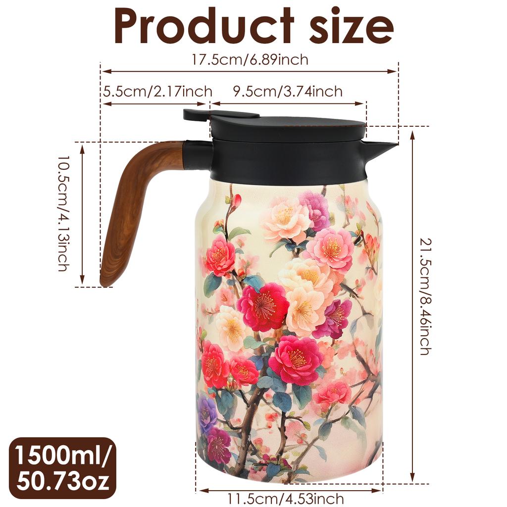1500ml Vintage Floral Tea Thermos with Infuser Stainless Steel Tea Kettle DripProof Teapot With Tea Infuser Thermo Home Teaware