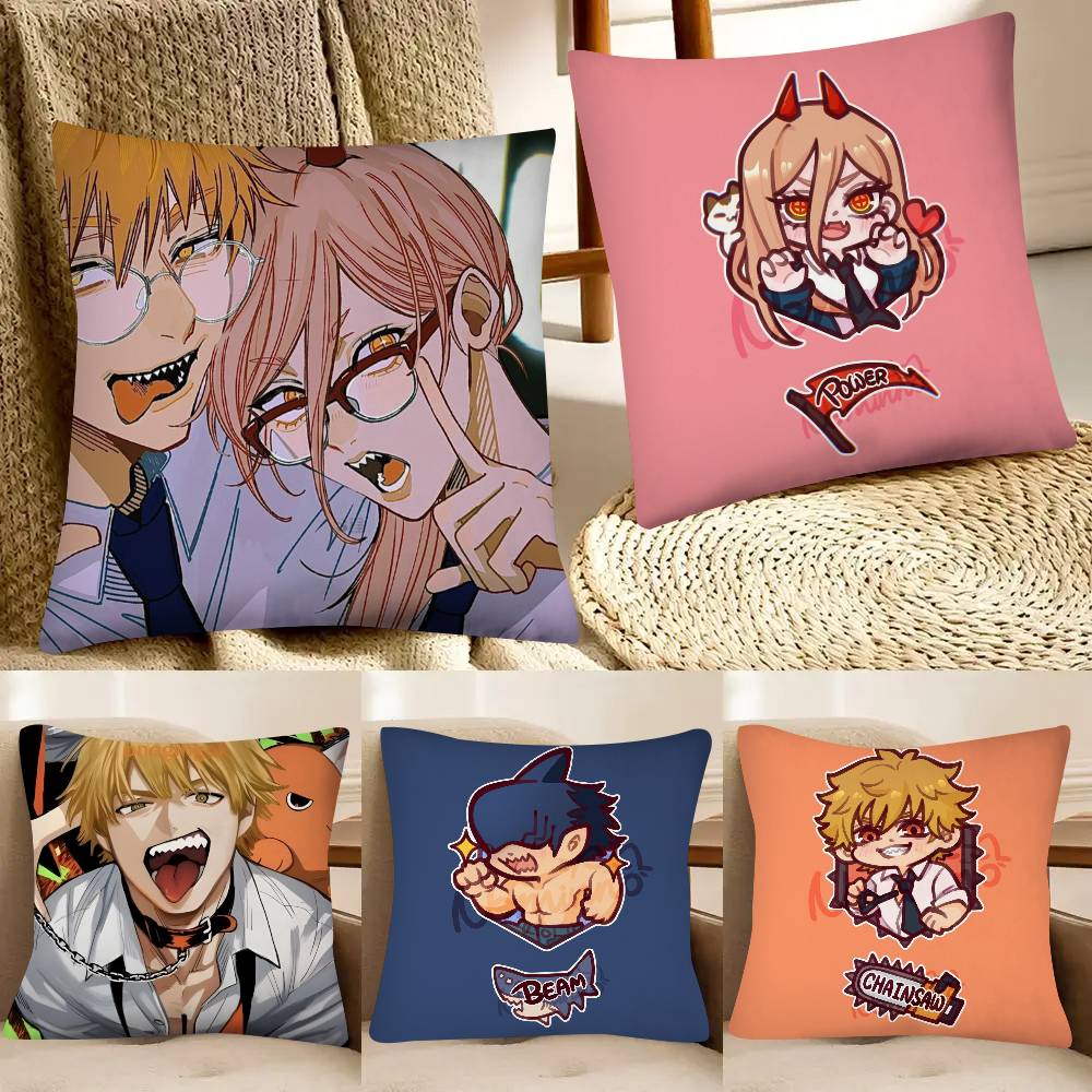 Cartoon Character Makima Denji Aki Fashion Square Pillowcase Bedroom Sofa Room Ins Decoration Leisure