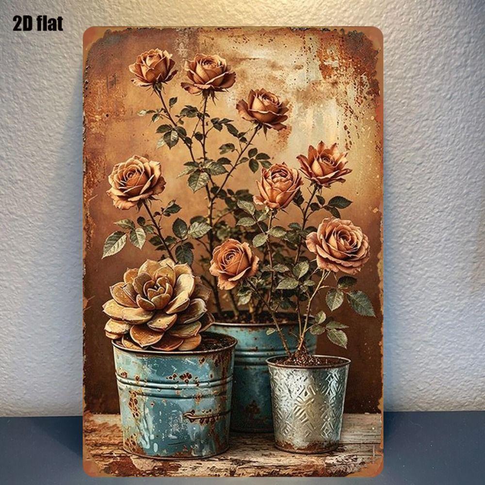 Vintage Metal Wall Poster – Floral Garden Decor, 20x30cm