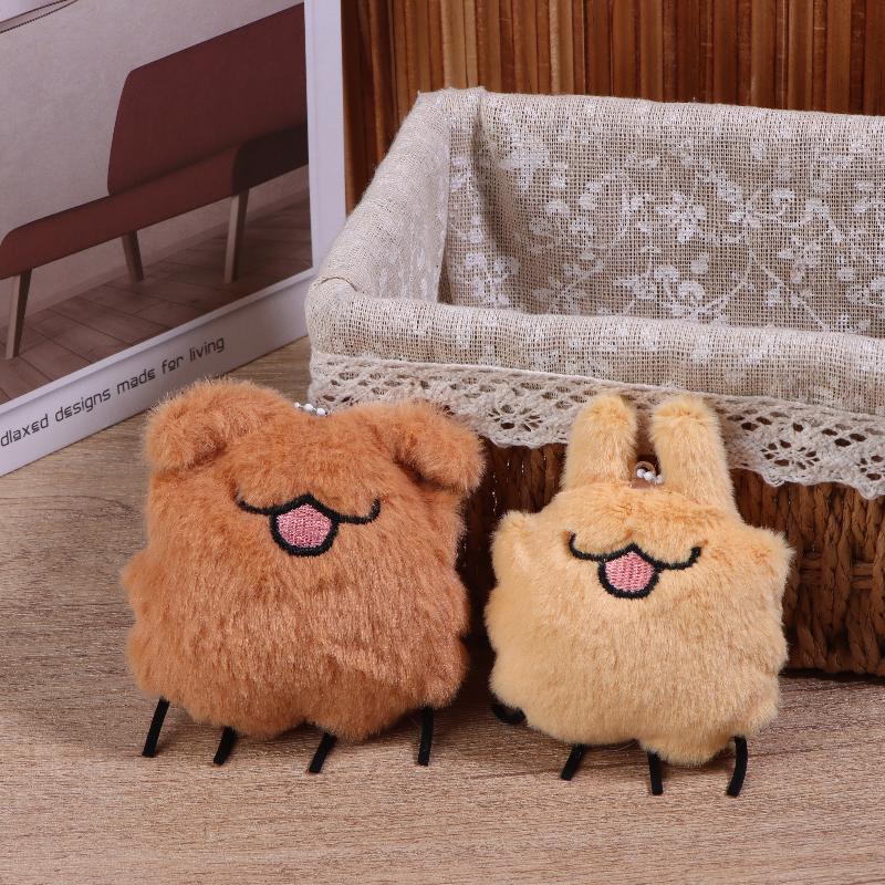 2PCS Couple Key Holder Cartoon Flea Puppy Keychain Cute Creative Plush Doll Keyring Bag Pendant Backpack Hanging Decoration