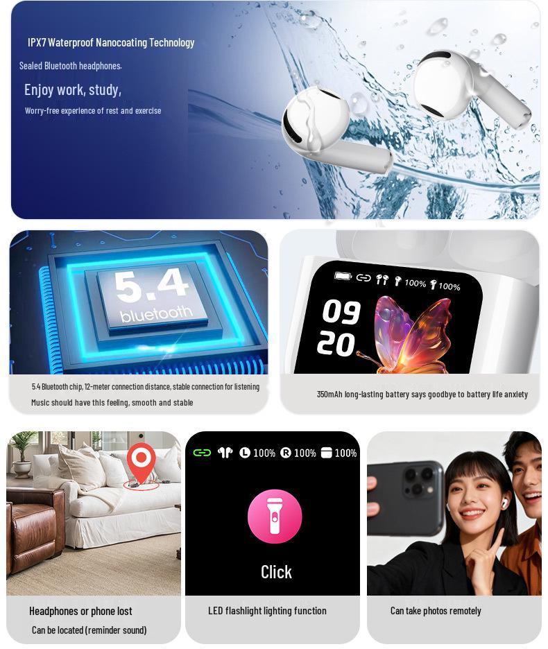 T13 Bluetooth Translation Earphones: AI Wireless In-Ear, Noise Reduction, Smart Color Screen, Long Battery Life.