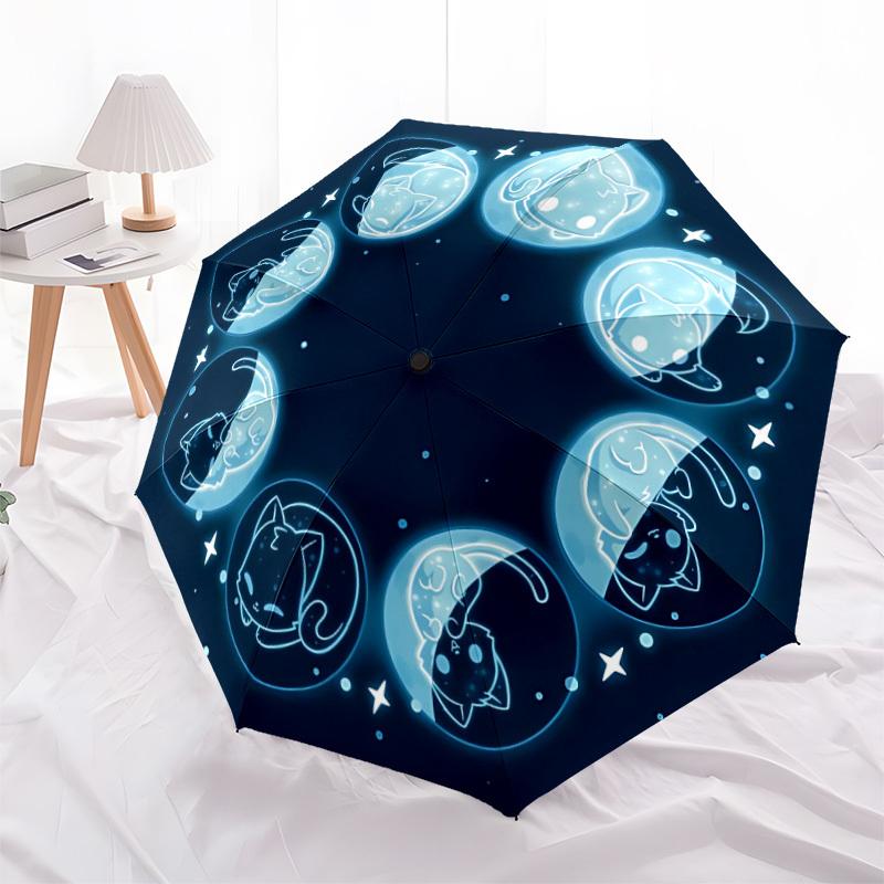 1pc Moon Cat Automatic Open/close Folding Compact Umbrella, 8-Rib Sturdy Canopy, Lightweight Portable, Everyday Use, Gift, Outdoor Umbrella, Travel Es